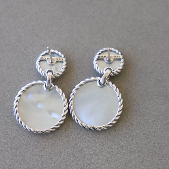 David Yurman Elements Double Drop Earrings Mother of Pearl with Diamonds - Picture 7 of 7